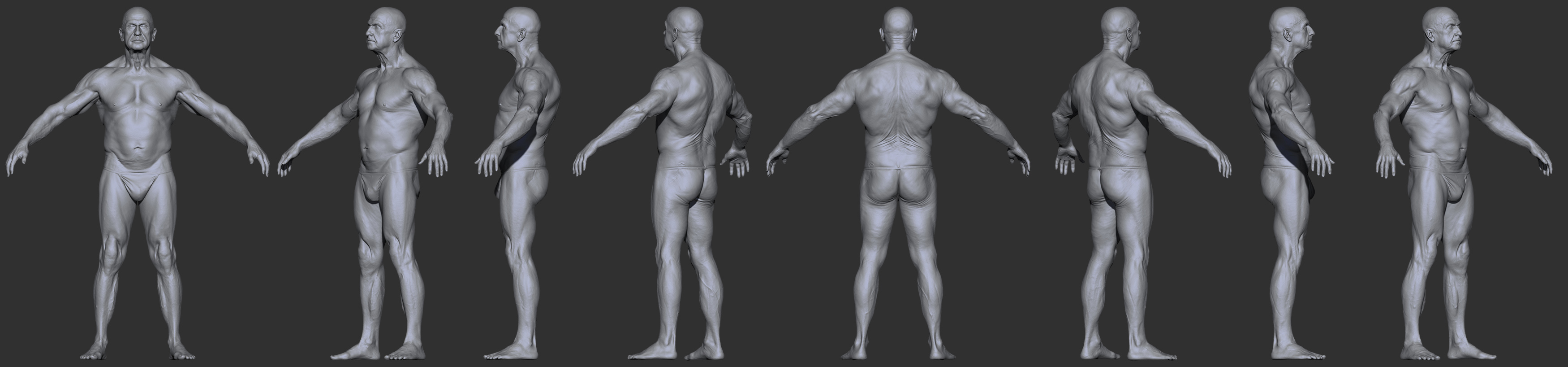 Spinny of Aged Muscular Male ZBrush Shaders Wireframes